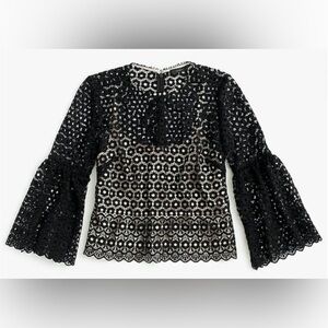 J CREW Daisylace Bell Sleeve Top With Camisole Black Beige Size 8